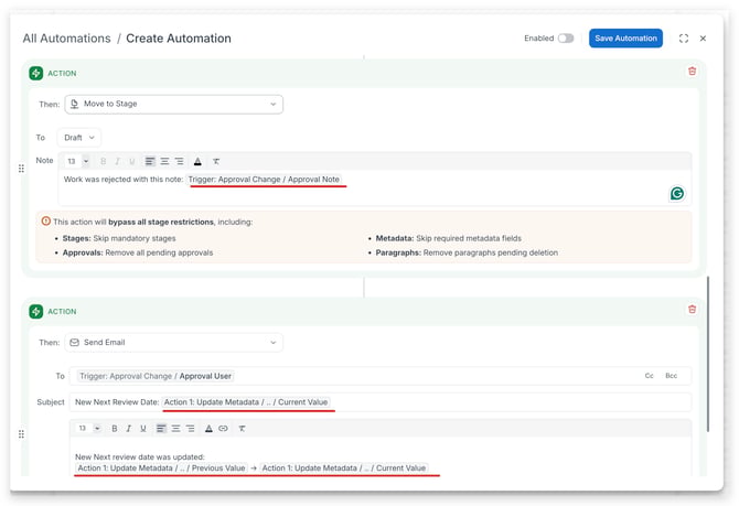 [Automation][Metadata] Reuse dynamic data from automation actions