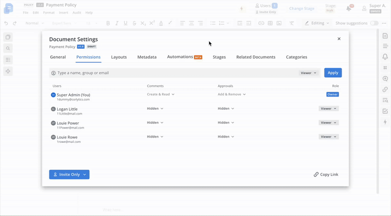 Manage Access to Policy Management Documents