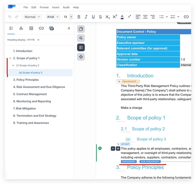 Collapsible headings in Table of Contents