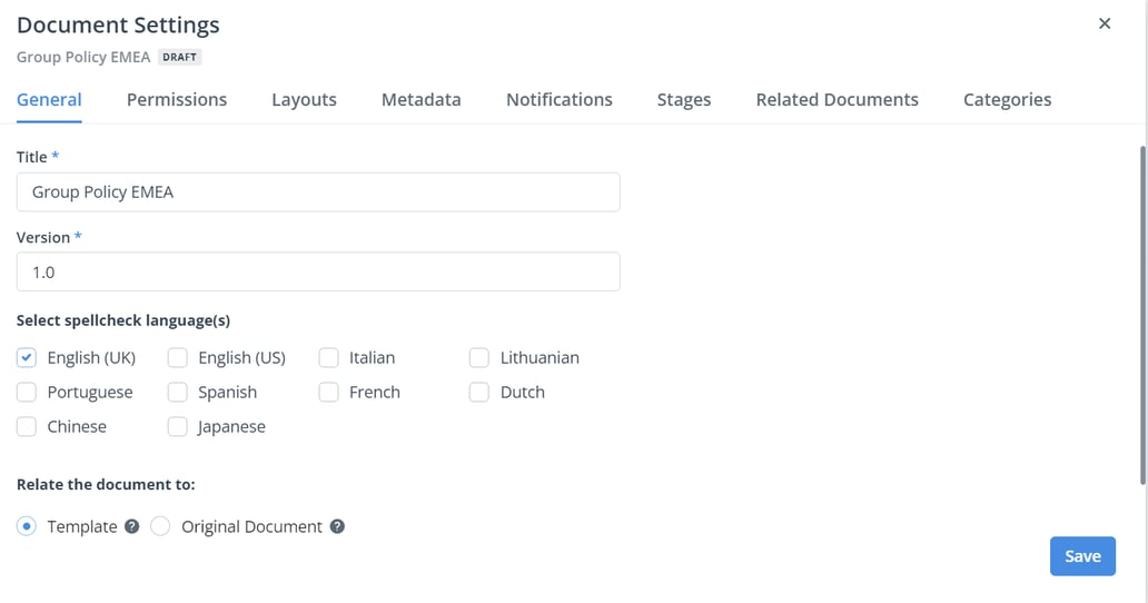 Change Document Name and Version