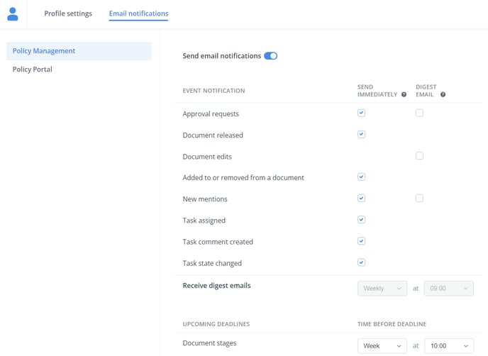 PM Notification Settings